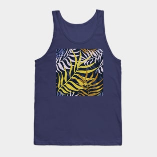 Blue Tropical Leaves Pattern Tank Top